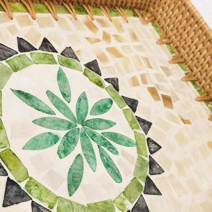 i-lan 15" Green Rattan Nesting Tray Set, Mother of Pearl Inlay, mail or - Image 7