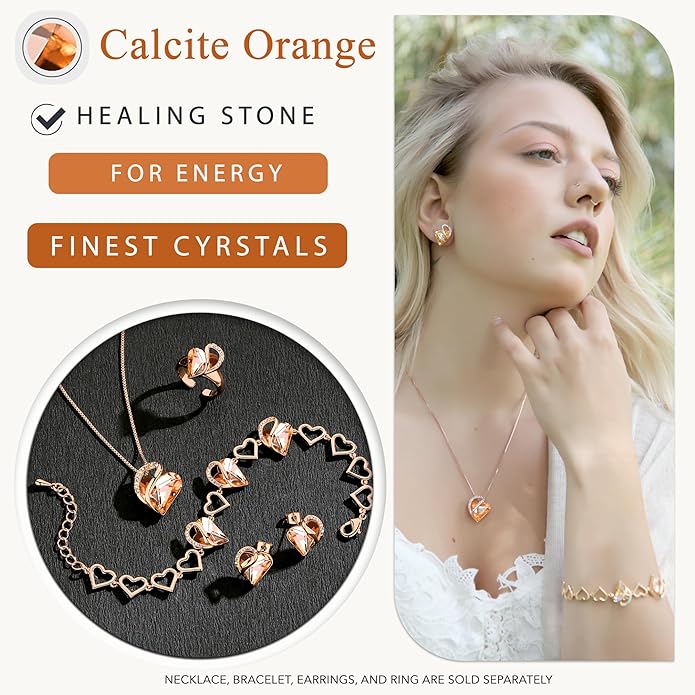 Leafael Rose Gold Plated Necklace for Women: Heart Shaped Birthstone/Healing Crystals Center, Dazzling Cubic Zirconia, Hypoallergenic Chain (18"+2"), Jewelry Gifts for Anniversaries and Birthdays