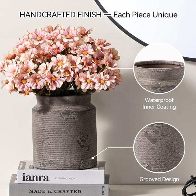 Ceramic Flower Vase 7.5 inch Farmhouse Rustic Vase - Image 2