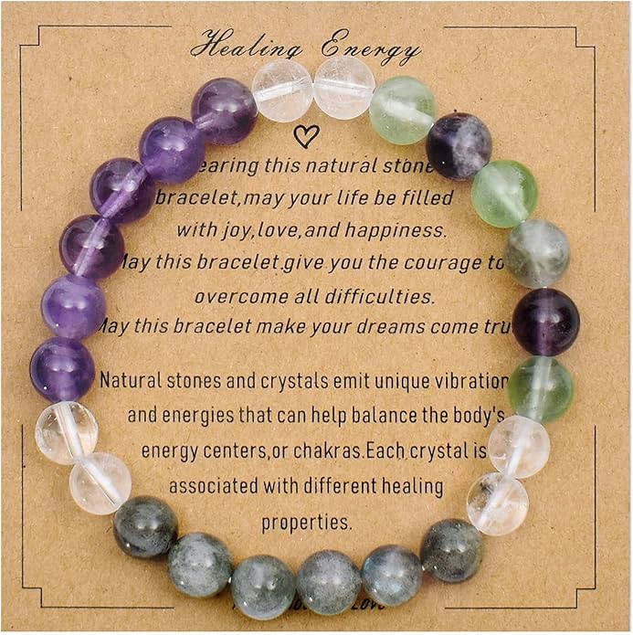 Strong Healing Crystal Bracelet 8MM Genuine Stone Bracelet Lucky Beaded Bracelet Chakra Bracelet 6.5 inch Positive Energy Inspirational Gifts for Women Mom