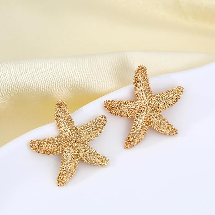 MISS RIGHT Gold Shell Earrings for Women, Stainless Steel Sea Shell Stud Seashell Earrings Beach Jewelry, Hypoallergenic Lightweight Summer Earrings