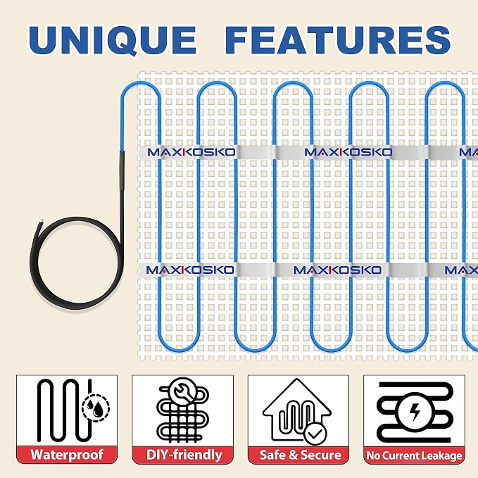 MAXKOSKO 100 sq ft Radiant Floor Heating Mat, Electric Heated In Floor Mat | - Image 6