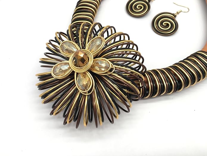 Statement African Necklace For Women African Jewelry Costume Earring Sets Tribal Fashion Colorful Big Rhinestone Crystal Pendent Collar Choker Bold Chunky Bib Handmade