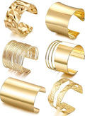 6 Pcs Chunky Golden Cuff Bracelets for Women Open Adjustable Arm Bracelet Golden Wrist Cuff Wrap Bracelet