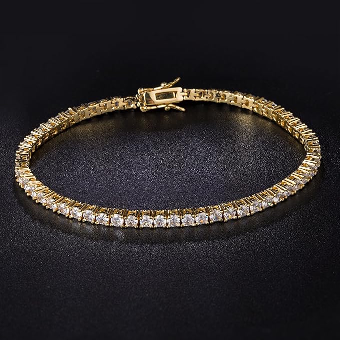 Gemsme 18K Gold Plated 3.0 Cubic Zirconia Classic Tennis Bracelet for Women and Men 7 Inch