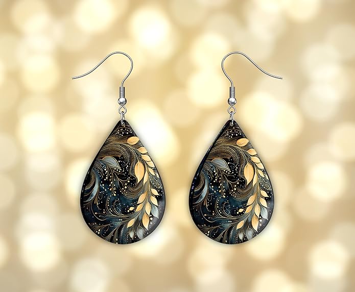 Teardrop Wood Earrings Light Weight Printed Image Dangle Jewelry, Fun and Funky Earrings