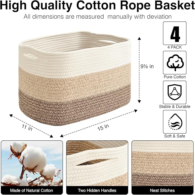 ICERZCZ Storage Baskets for Organizing & Shelves, Woven Cotton Rope - Image 3