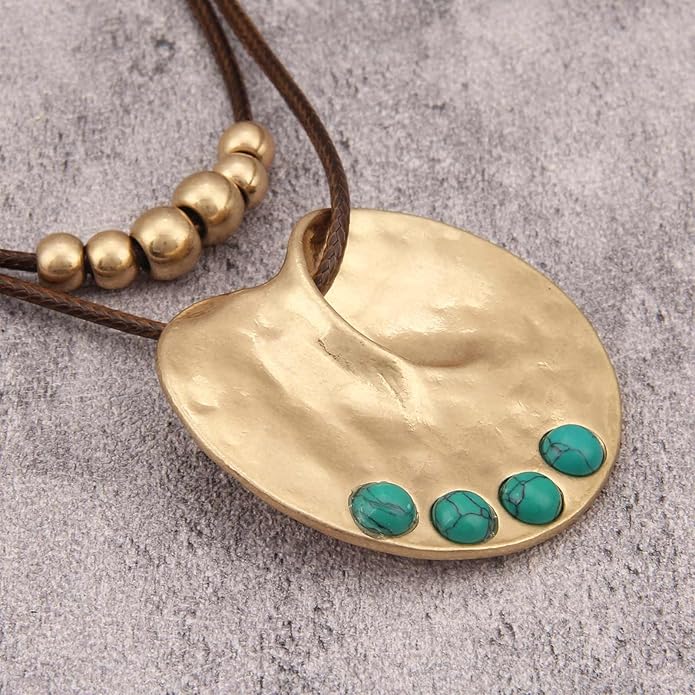 Boho Necklaces for Women Chunky Circle Necklace Layered Boho Circle Leather Choker Necklace Long Vintage Necklaces Bohemian Jewlery Gifts