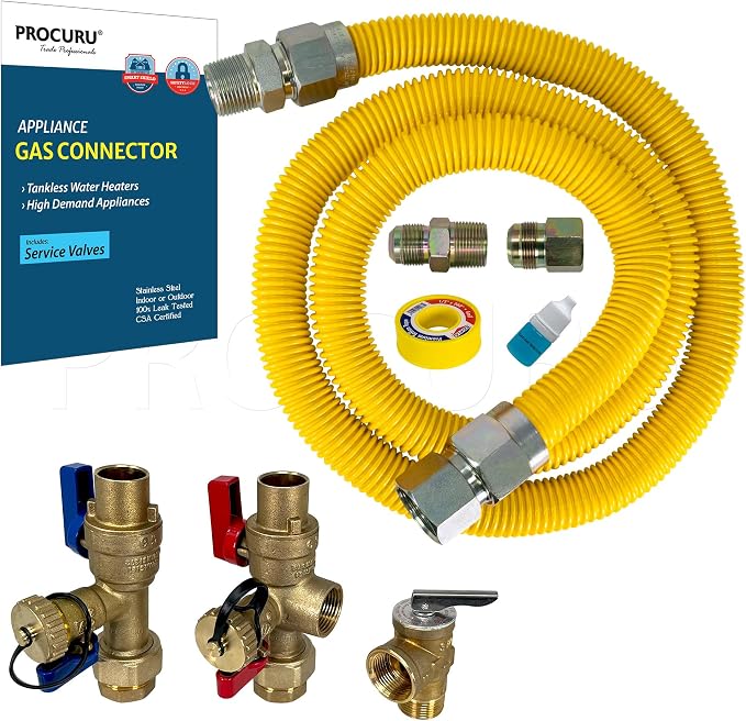 1" OD x 72" x 3/4"MIP x 3/4"FIP Flexible Gas Connector Kit by PROCURU