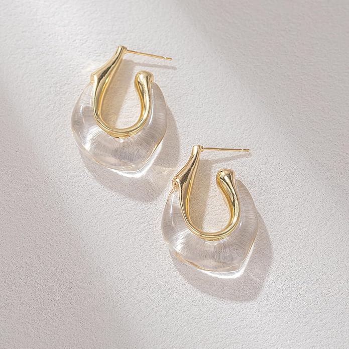 Acrylic Hoop Earrings Chunky Huggie Statement Vintage Earrings Cute Resin Drop Earring Trendy Jewelry Gifts for Women