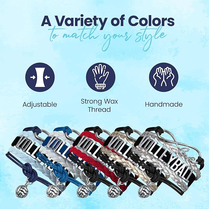 Volleyball Bracelets For Girls- Ideal Volleyball Gifts & Souvenirs. Adjustable Charm Bracelet with Moveable Letters, Infinity Symbol & Silver Volleyball Charm. Fashionable Bracelets by SportyBella.