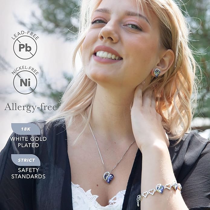 Leafael Valentine's Day Gift Necklaces for Women, Infinity Love Birthstone Heart Crystal Pendant, Birthday Anniversary Jewelry for Wife, Mom, and Her, Silver Plated, 18" + 2" Adjustable Chain
