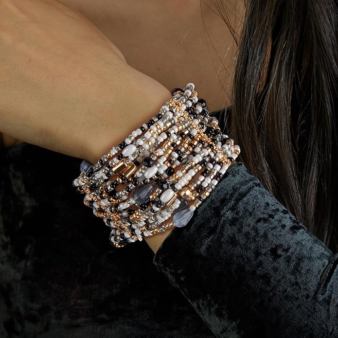 SPUNKYsoul Beaded Stretch Bracelet – Boho Multi-Row Look Bracelet, Vibrant Resort-Style Statement Jewelry