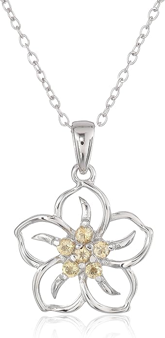 Amazon Collection Genuine or Created Gemstone Birthstone Flower Pendant Necklace with Chain in Sterling Silver, 18"