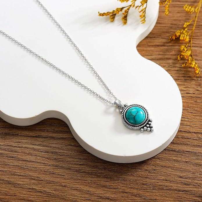 Genuine Turquoise Hexagon/Star/Rectangle/Teardrop/Heart/Triangle/Circle Necklaces for Women 925 Sterling Silver Long Boho Pendant Western Jewelry Gifts for Women Girls