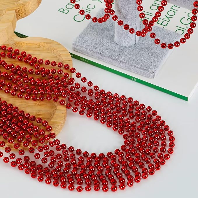 144PCS Bead Necklace, Red Christmas Bead Stuff Party Favors, 33" Necklaces Festival Parade Throw Accessories for Wedding Birthday Valentines Mardi Gras Christmas Celebrations Decorations