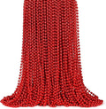 ZYFLSQ 100 Pcs 33" 7mm Metallic Red Mardi Gras Beads Necklaces Bulk, Valentine Beaded Necklaces, Party Beads for Carnival Valentines Patriotic Day Christmas Party Favors Decorations (Red)