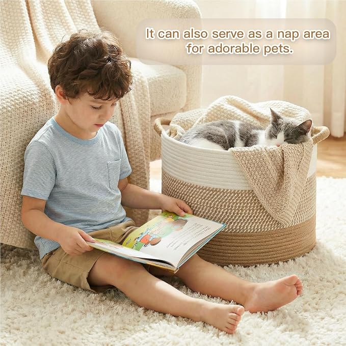 Artfeel 70L Large Cotton Rope Basket, Decorative Woven Blanket Storage - Image 5