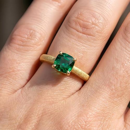 14K Gold Emerald Square Cut Solitaire Ring for Women | Elegant Engagement, Wedding, Anniversary, Birthday Fine Jewelry | Classic 14 Karat Gold Setting