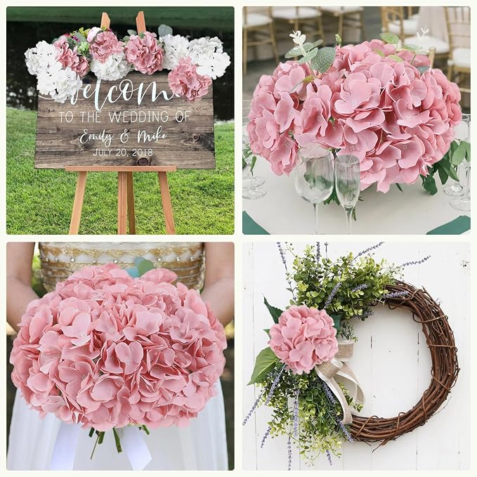 AVIVIHO 65pcs Fake Flowers Dusty Pink Hydrangea Artificial Flowers Bulk Silk - Image 3