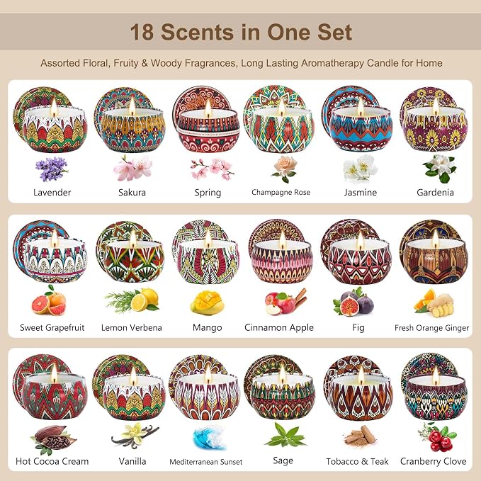 Scented Candles Gift Set, 18 Pack Soy Wax Aromatherapy Candles | 18 Fragrances - Image 3