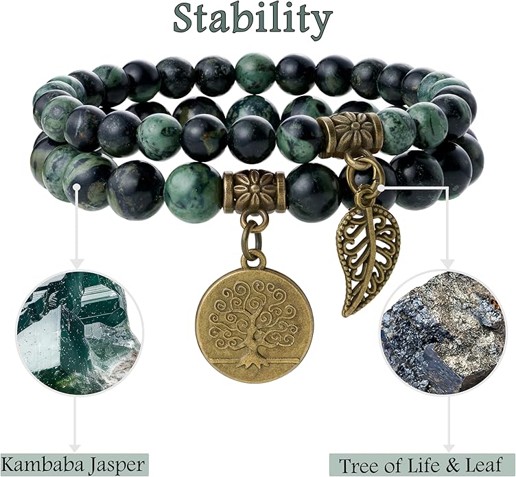 Bivei Natural Semi Precious Gemstone beads bracelet for women - Life Tree and Leaf Charm Energy Reiki Crystal Stretch Bracelets
