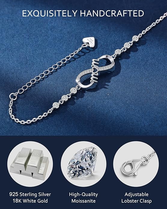 EleShow Moissanite Infinity Bracelet for Mom, 925 Sterling Silver Bracelet for Women, Hypoallergenic Jewelry Gift for Mom from Daughter, Son for Birthday, Valentine's Day