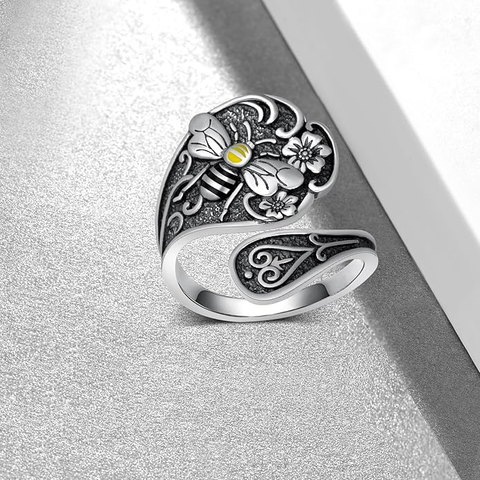 Spoon Rings for Women 925 Sterling Silver Hummingbird/Butterfly/Bee/Red Cardinal/Pink Flamingo Adjustable Thumb Rings Vintage Boho Antique Jewelry Gifts