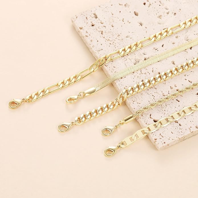 DEARMAY Dainty 14K Gold Plated Ankle Bracelets for Women, Waterproof 14K Gold Plated Link Chain Anklets Non Tarnish Set Pack Summer Beach Jewelry Gift