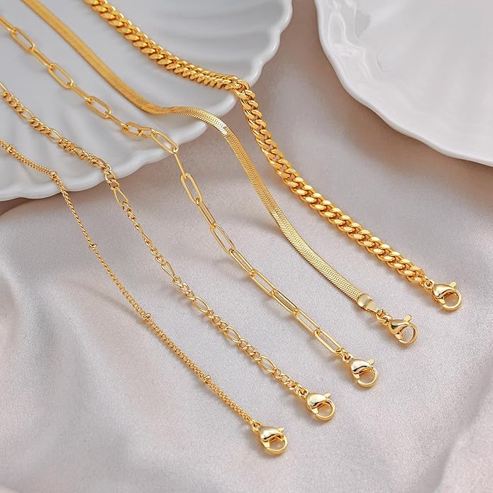 DEARMAY Gold Bracelets for Women Waterproof, 14K Gold Plated Jewelry Sets Trendy Thin Dainty Stackable Cuban Link Paperclip Chain Bracelet Pack Fashion Accessories Gifts for Womens