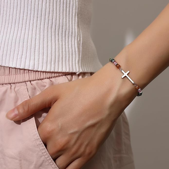 TONY & SANDY Christian Cross Bracelet for Women, Valentine's Day Gifts for Her, Confirmation Baptism Easter Gifts, Unique Gift for Friends Daughter Mom Sister in Christ Birthday Christmas