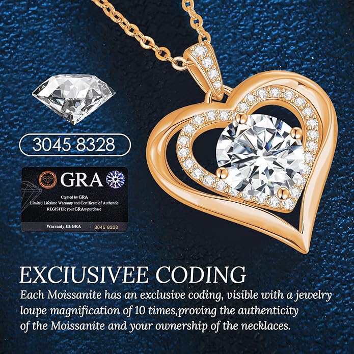 Valentine's Day Gift Moissanite Heart Pendant Necklaces for Women, 925 Sterling Silver Necklace Engraved with 'I LOVE YOU', Ideal Anniversary Birthday Jewelry Gifts for Mom Wife Girlfriend Daughter Her