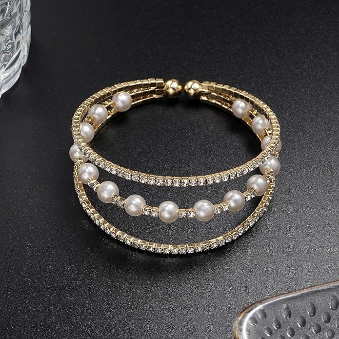 Suyi Rhinestone Bracelet Multilayer Gold Cuff Bracelet for Women Crystal Braidal Bracelets