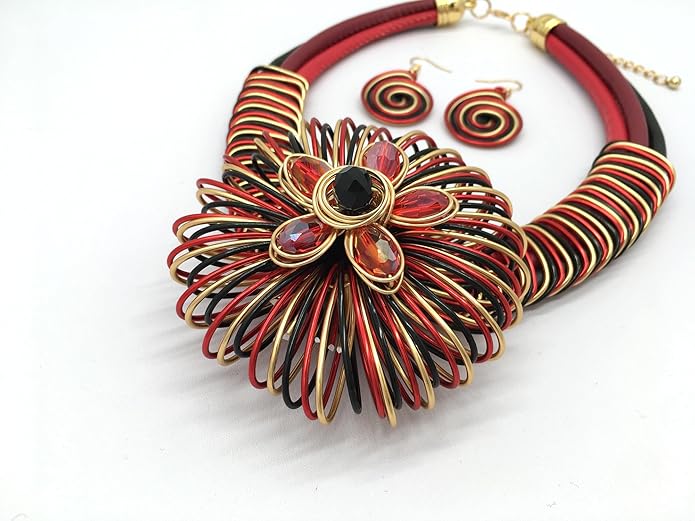 Statement African Necklace For Women African Jewelry Costume Earring Sets Tribal Fashion Colorful Big Rhinestone Crystal Pendent Collar Choker Bold Chunky Bib Handmade