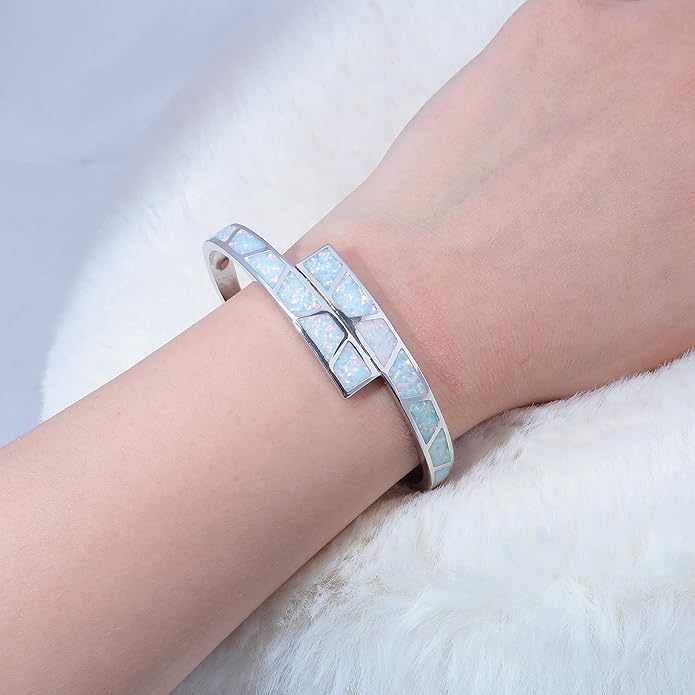 CiNily Womens Cuff Bracelet,Opal Bangle Bracelets Gold Plated Hypoallergenic Ladies Gemstone Open Cuff Bangle Bracelet