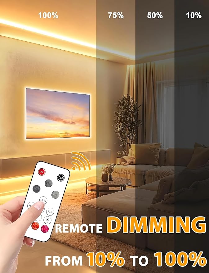 Lamomo COB LED Strip Lights 6.56Ft, Warm White Dimmable Self-Adhesive Led Rope - Image 2