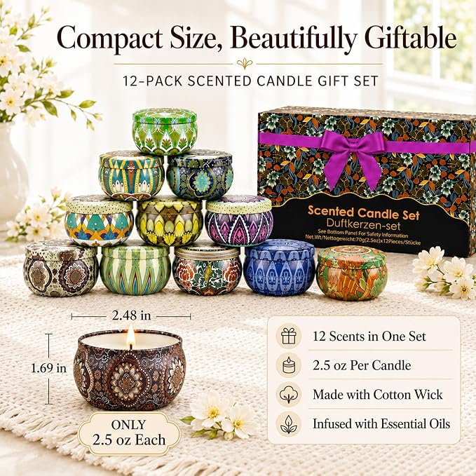 Scented Candles Gift Set, 12 Pack Soy Wax Aromatherapy Candles | 12 Scents - Image 4