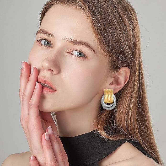 Gold/Silver Statement Geometric Earrings for Women Chunky Gold Knot Link Drop Dangle Earrings Trendy Jewelry Gift