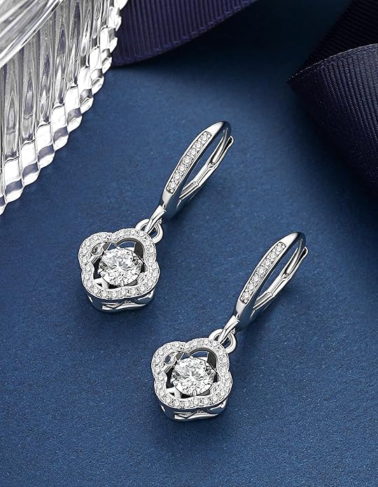 MomentWish Dangle Earrings for Women-925 Sterling Silver Moissanite Earring, Women's Gift for Valentine Birthday, D Color VVS1 Dancing Moissanite Hoops