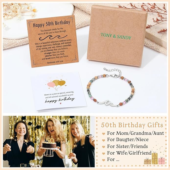 TONY & SANDY Friend Gifts for Women, Unique Valentine's Day Gifts for Her, Sister Gifts from Sister, Wave Bracelet, Christmas Birthday Gifts for Women, Bestie Friendship Bracelets