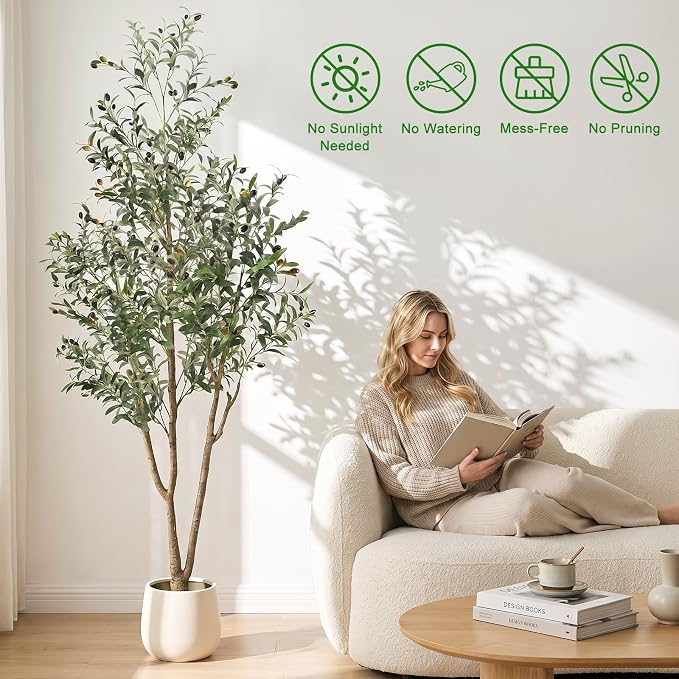 7FT Artificial Olive Tree with Lights & Planter, Tall Faux Olive Plant | Tall - Image 3