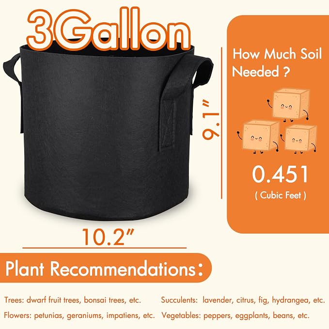 Gardzen 6-Pack 3 Gallon Grow Bags Fabric Pots - Image 7
