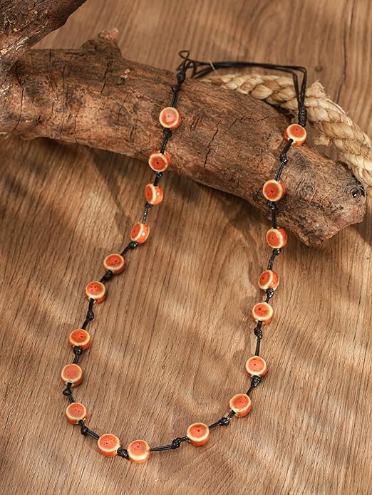 MINACHI Hippie Bohemian Colorful Ceramic Bead Long Strand Necklace, Boho Hippie Beach Summer Statement Jewelry Gift for Women