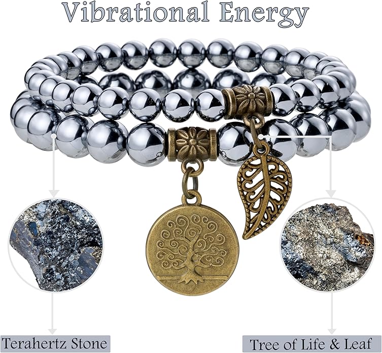 Bivei Natural Semi Precious Gemstone beads bracelet for women - Life Tree and Leaf Charm Energy Reiki Crystal Stretch Bracelets