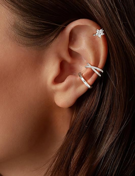 3Pcs Ear Cuffs Non Piercing for Women - Trendy 14K Gold Plated Cuffs Earrings with Cubic Zirconia - Dainty Clip On Cartilage Earring Jewelry