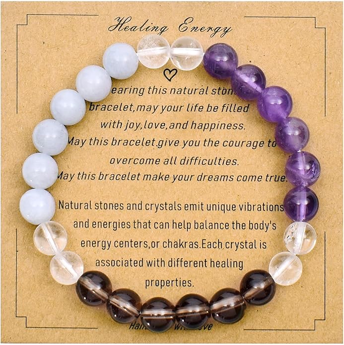 Strong Healing Crystal Bracelet 8MM Genuine Stone Bracelet Lucky Beaded Bracelet Chakra Bracelet 6.5 inch Positive Energy Inspirational Gifts for Women Mom