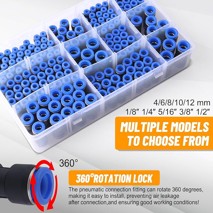 200PCS Pneumatic Push to Connect Air Fittings Straight Union Kit | 1/8" 1/4" - Image 3