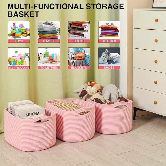 ICERZCZ Storage Baskets for Organizing Shelves, Woven Cotton Rope Baskets for - Image 4
