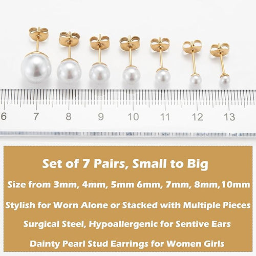 14K Gold Filled Polished Small CZ Pearl Ball Stud Earrings Set for Women Men 20G Surgical Steel Hypoallergenic Piercing Studs for Sensitive Ear, Pack of 6 Pairs