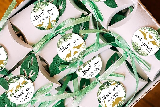 80 Pieces Cute Dinosaur Thank You Stickers, Boy Baby Shower Birthday Party Decorate Watercolor Little Dino Themed Round Party Gift Wrap Bag Label Decorations, 4 Design Stickers